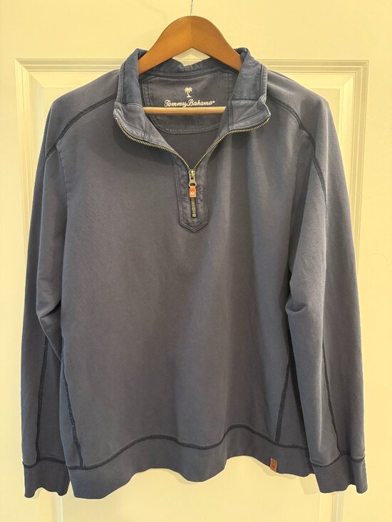 Tommy Bahama Other - Tommy Bahama Large Navy Blue Zipper Pullover Sweatshirt Large Leather Accents